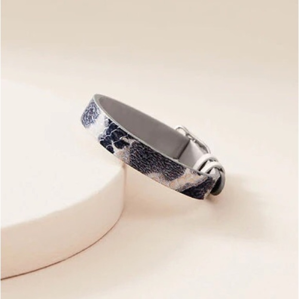 *Single Leather Band* KEEP COLLECTIVE Black and White Snakeskin/Cool Grey